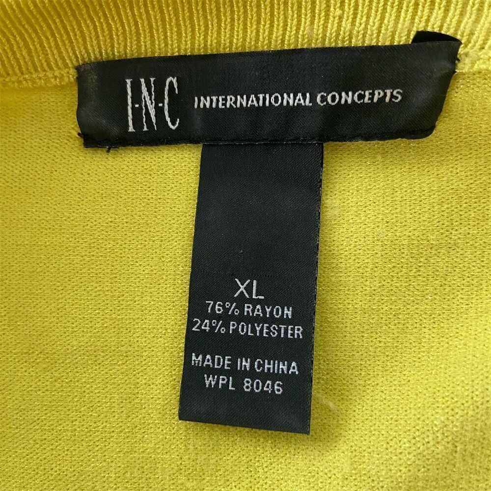 INC Women's Beaded Cardigan XL Yellow Short Sleeve Button-Up Sweater - Picture 2 of 5